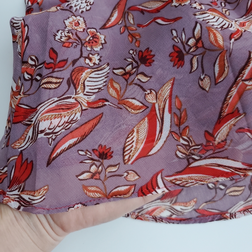 Cabi Small Blouse Good Luck Crane Shirt Mauve Sleeveless Peplum Top Flowy Bows - Picture 13 of 15